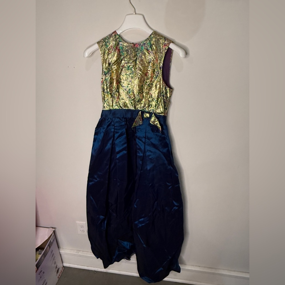 Gold and Blue Sleeveless Dress